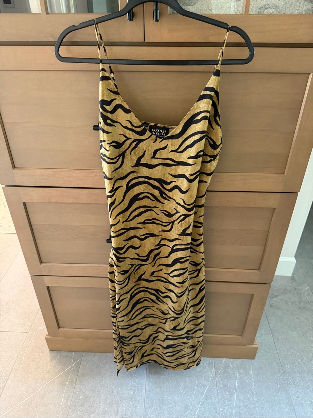 Scotch & Soda Gold and Black Tiger-Print Midi Slip Dress